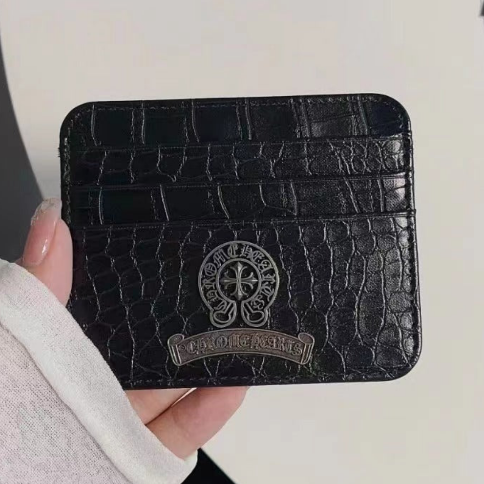 Chrome Croco Card Holder