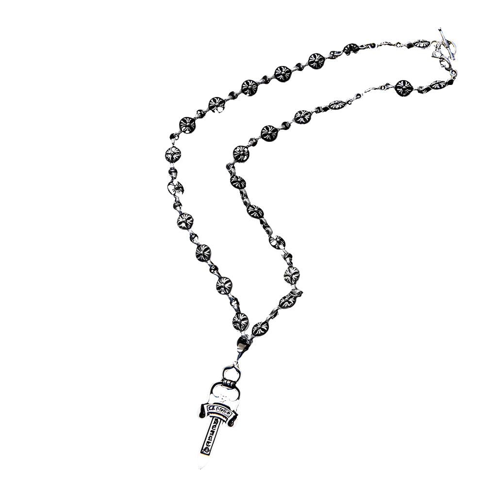 Chrome Hearts Cross Dagger Rosary Necklace ( 60 cm )